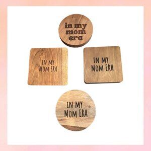 Trendy Wood Coasters Set (4) | Mom Era Funny Barware